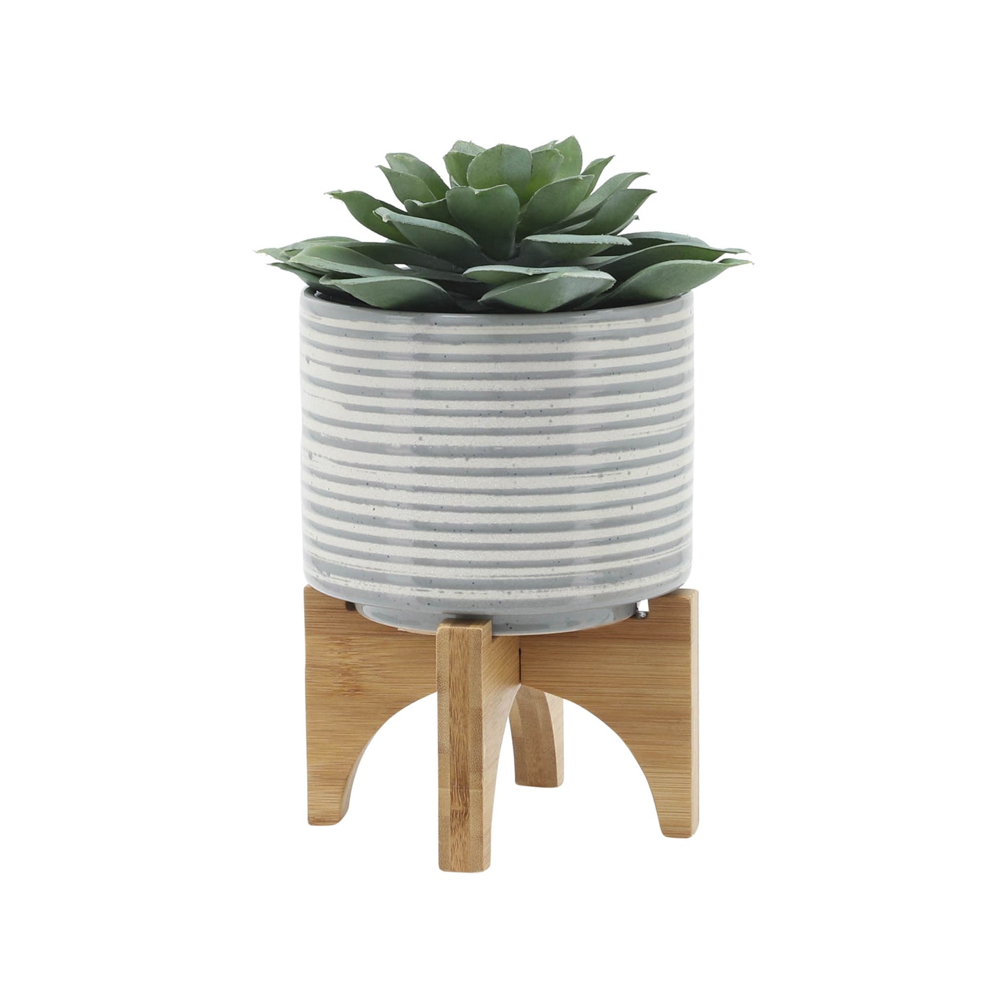 CERAMIC, S/2 5/8" PLANTER ON STAND, GRAY