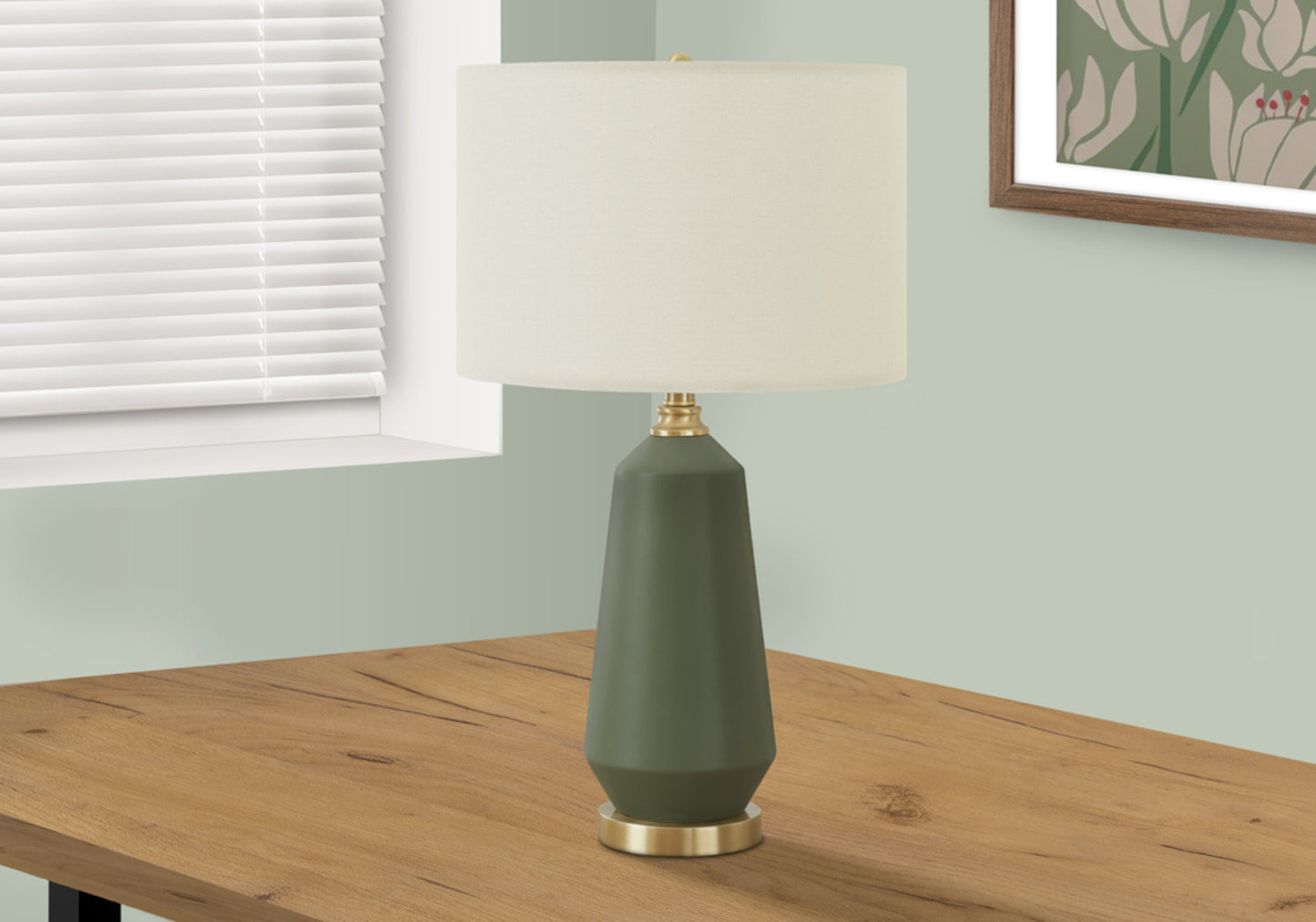 Lighting, 26"h, Table Lamp, Green Ceramic, Ivory / Cream Shade, Contemporary