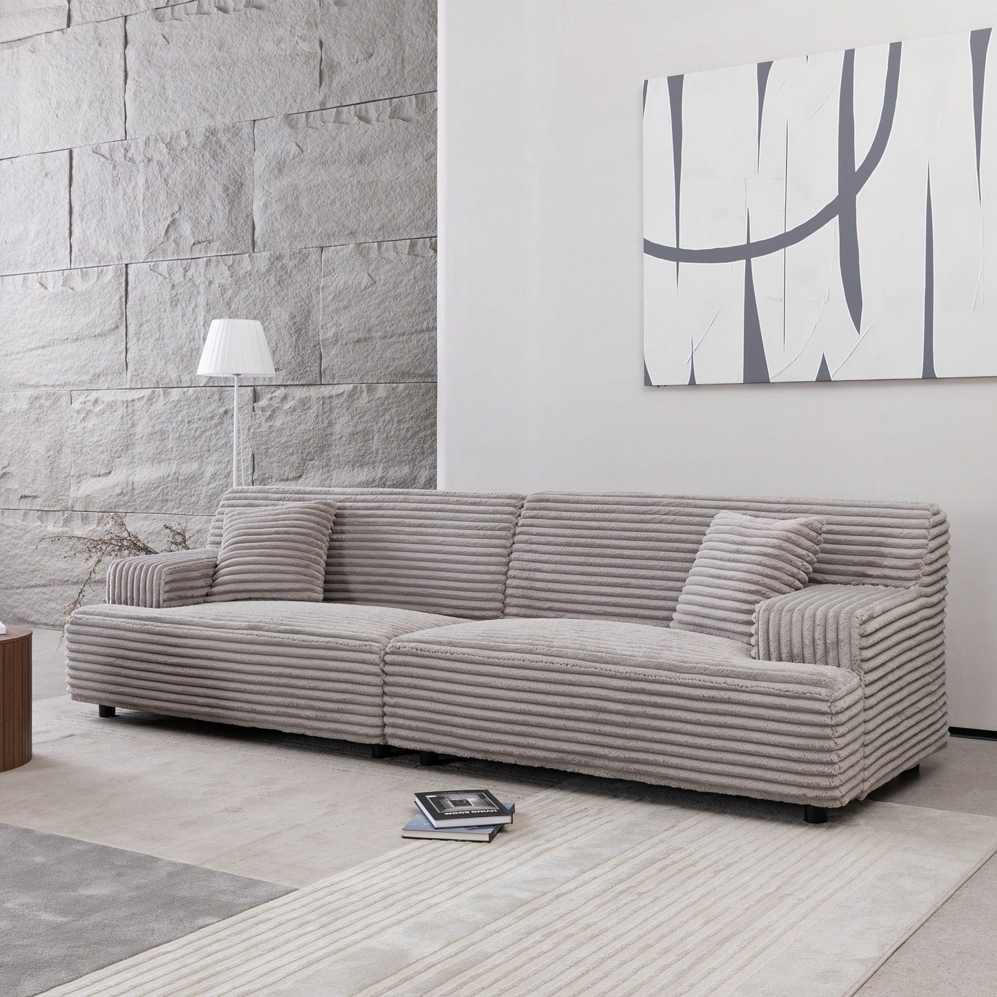 2291-G Modern sofa, comfortable cloud sofa soft plush corduroy interior with square armrests, living room, bedroom,Grey sofa