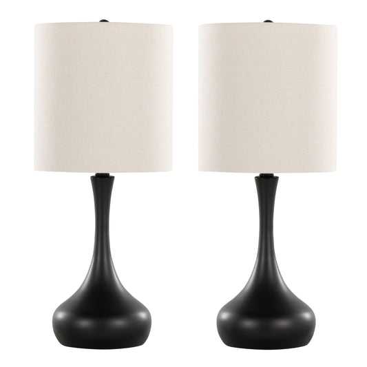 Genie 24" Contemporary Metal Table Lamp in Matte Black Metal with Oatmeal Linen Shade from Grandview Gallery by LumiSource - Set of 2