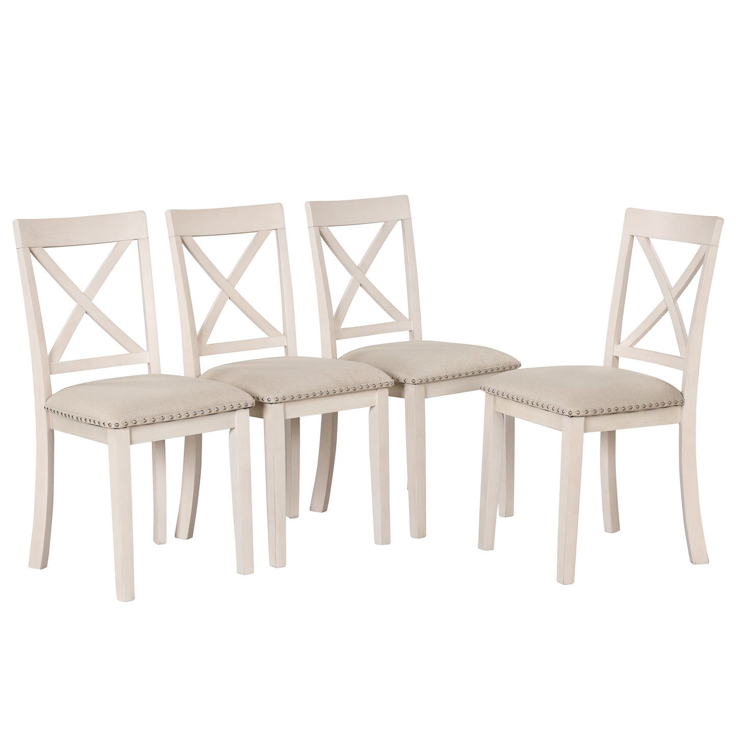 Modern Dining Table Set for 4,Round Table and 4 Kitchen Room Chairs,5 Piece Kitchen Table Set for Dining Room,Dinette,Breakfast Nook,Antique White