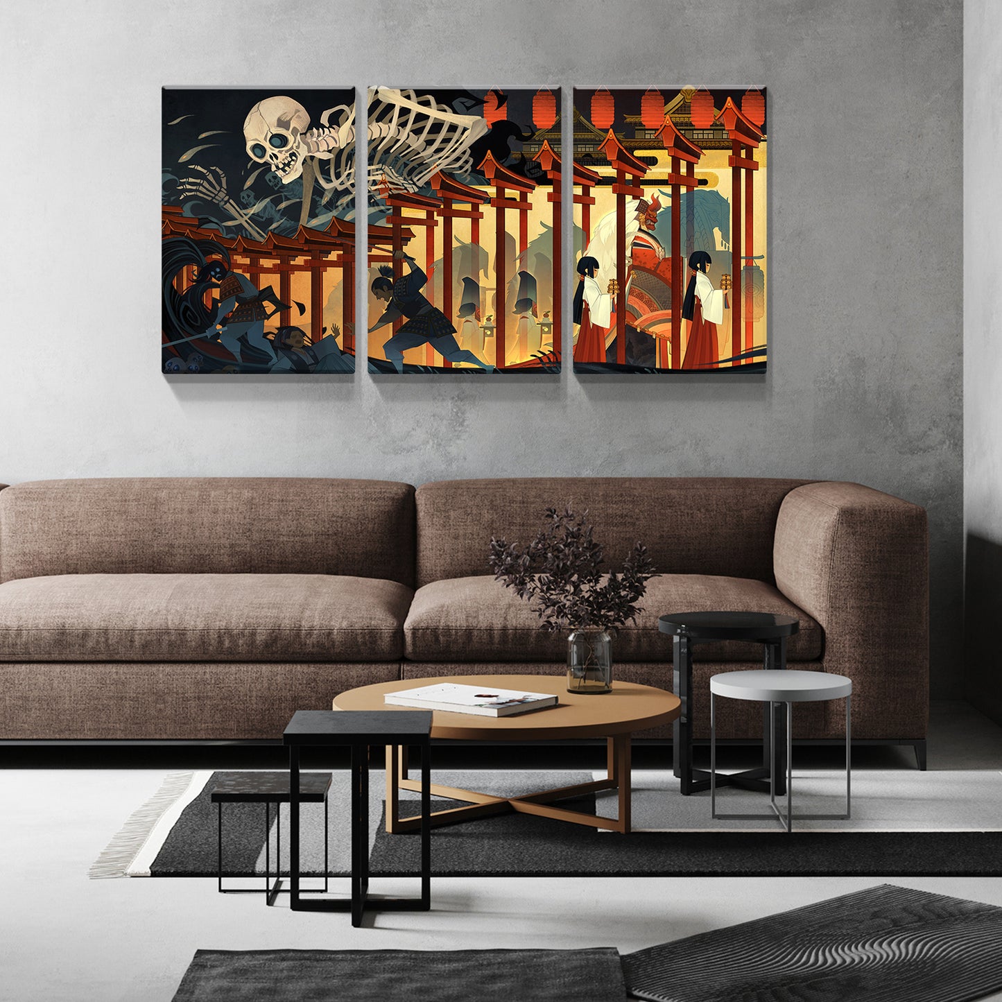 3 panels Framed Canvas Japanese Wall Art Decor,3 Pieces  Ukiyo-e Style Painting Decoration Painting for Chrismas Gift, Office,Dining room,Living room, Bathroom, Bedroom Decor-Ready to Hang