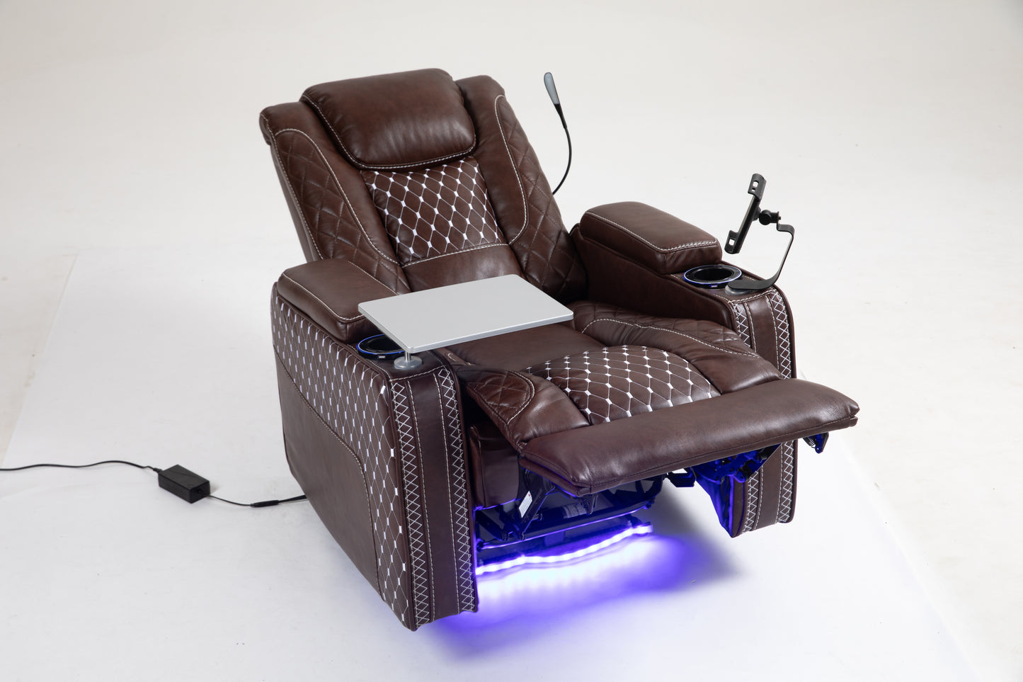 Power Zero Gravity Recliner with Multifunctional Features - Storage Armrest & Cup Holder - Laptop Table & Phone Holder- Reading Light & LED - Infinite Position Recline for Living Room & Office