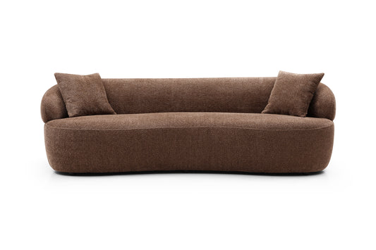 Brown Mid Century Modern Curved Sofa, 3 Seat Cloud couch Boucle sofa Fabric Couch for Living Room, Bedroom, Office