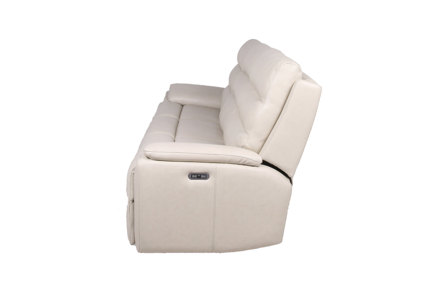 Modern Dual-Power Reclining Sofa - Power Footrest, Articulating Power Headrest - Top-Grain Leather, Horizontal Channeled Back, USB Ports