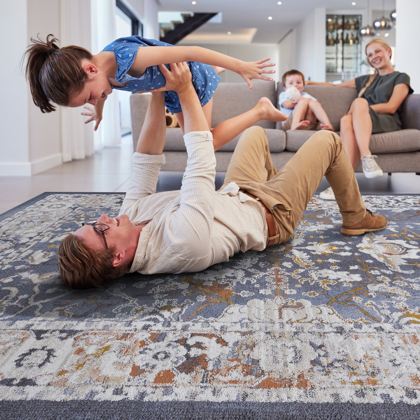 5X7 Blue/Traditional Non-Shedding Living Room Bedroom Dining Home Office Stylish and Stain Resistant Area Rug