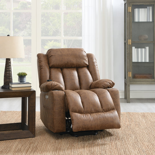 ACME Omarion Power Recliner w/Lift, Heating & Massage, Brown Leather Aire LV02997