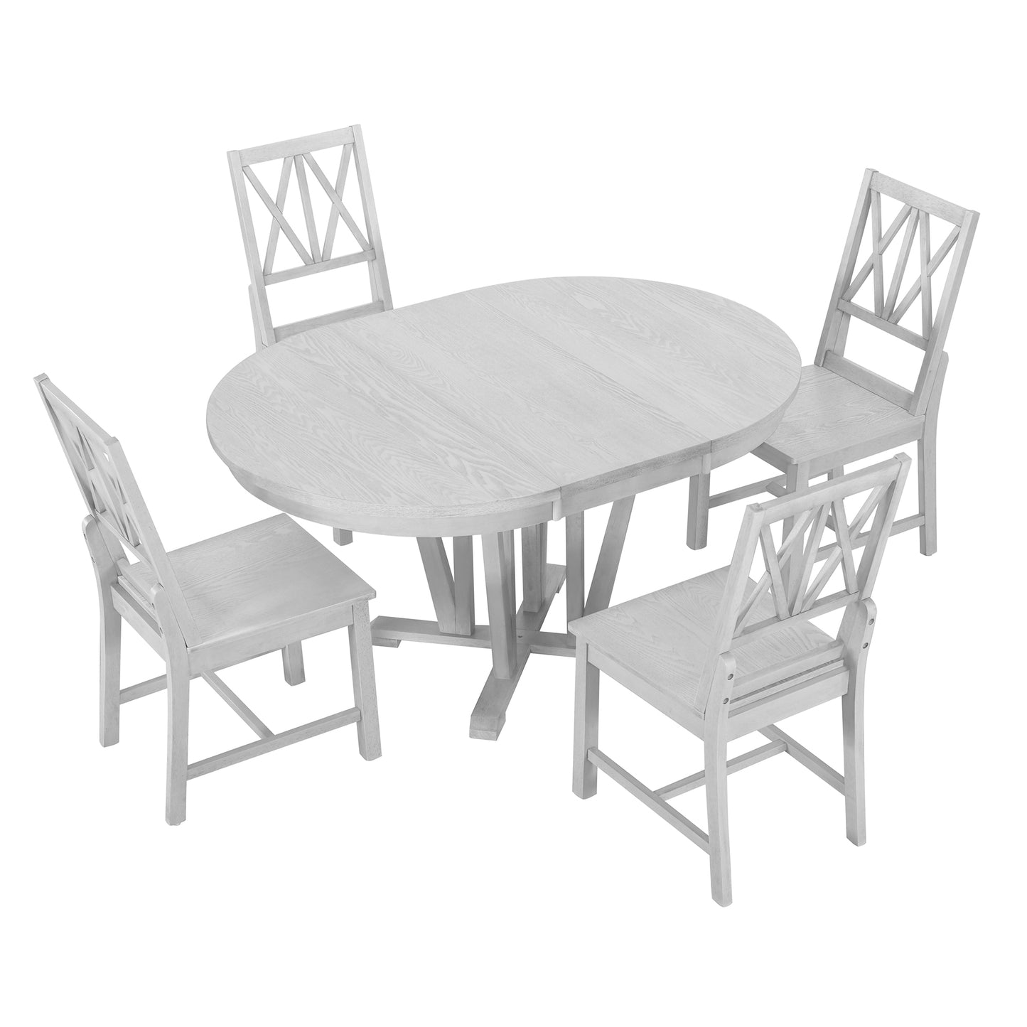 TOPMAX Rustic 5-Piece Extendable Dining Table Set Round Trestle Table and 4 Cross Back Dining Chairs for Kitchen, Dining Room, Gray