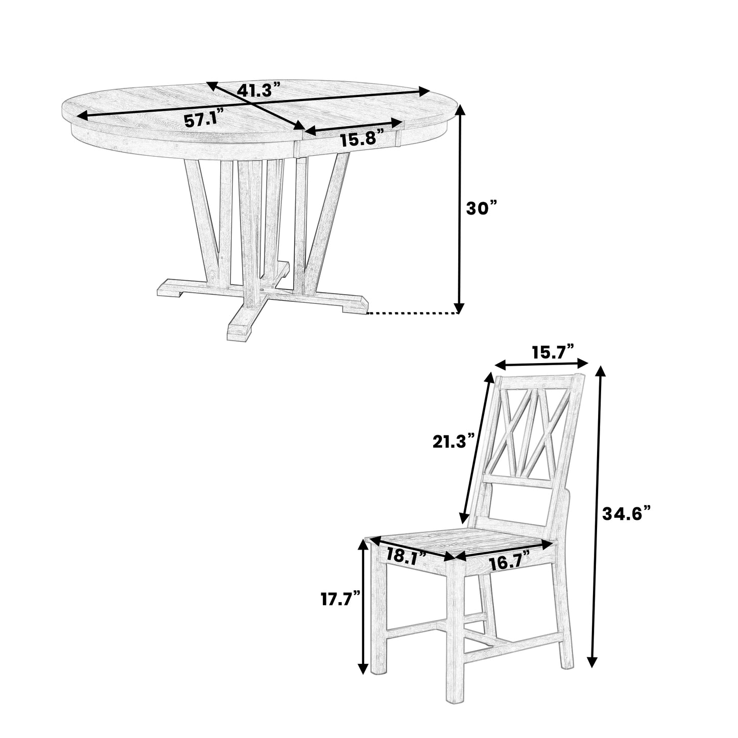 TOPMAX Rustic 5-Piece Extendable Dining Table Set Round Trestle Table and 4 Cross Back Dining Chairs for Kitchen, Dining Room, Gray