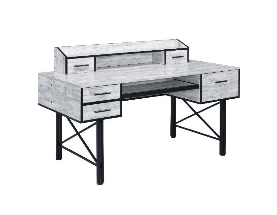 ACME Safea Computer Desk, Antique White & Black Finish 92802