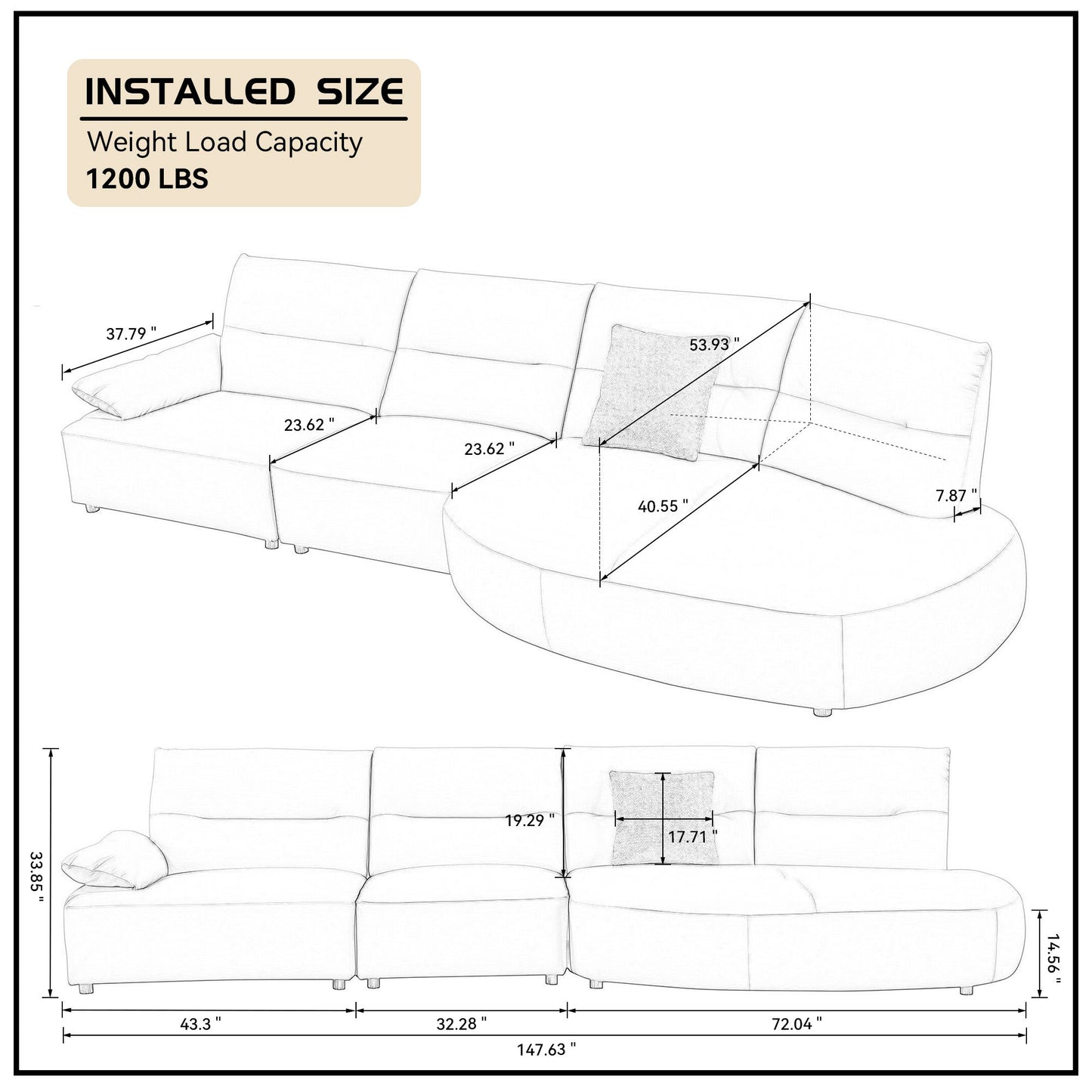 147.24'' Oversied Modern Sectional Curved Shaped Sofa Couch for Living Room,Upholstered 5-Seat Sofa Eco-leather Couch Set,Beige