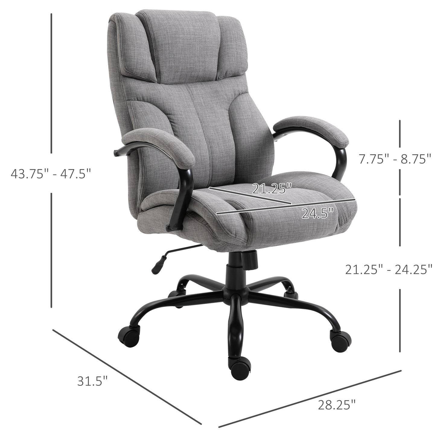 500lbs Big and Tall Office Chair with Wide Seat, Ergonomic Executive Computer Chair with Adjustable Height, Swivel Wheels and Linen Finish, Light Grey