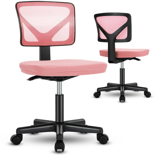 Sweetcrispy Armless Desk Chair Small Home Office Chair with Lumbar Support