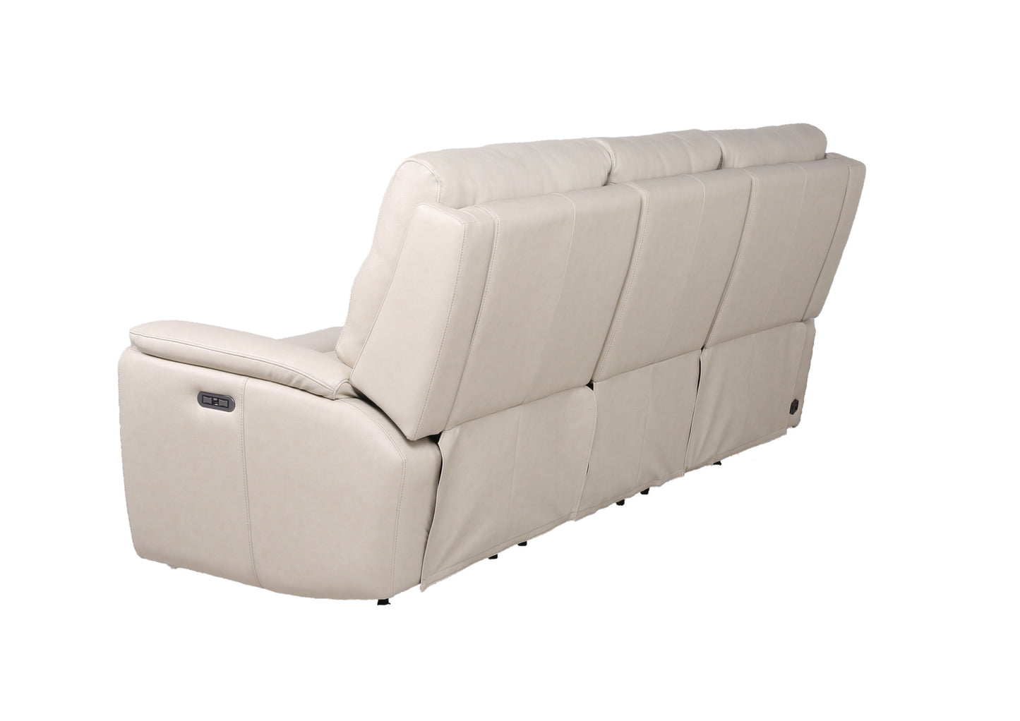 Modern Dual-Power Reclining Sofa - Power Footrest, Articulating Power Headrest - Top-Grain Leather, Horizontal Channeled Back, USB Ports