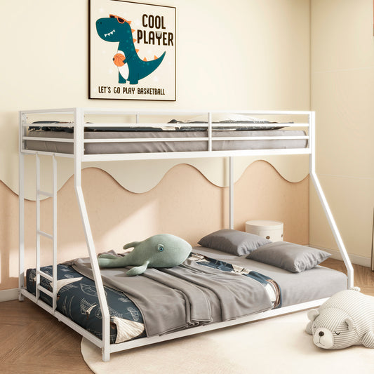 Adam Sturdy Twin over Full Metal Bunk White for Kids and Adult, Low Profile and Easy Climbing with Stable Ladder