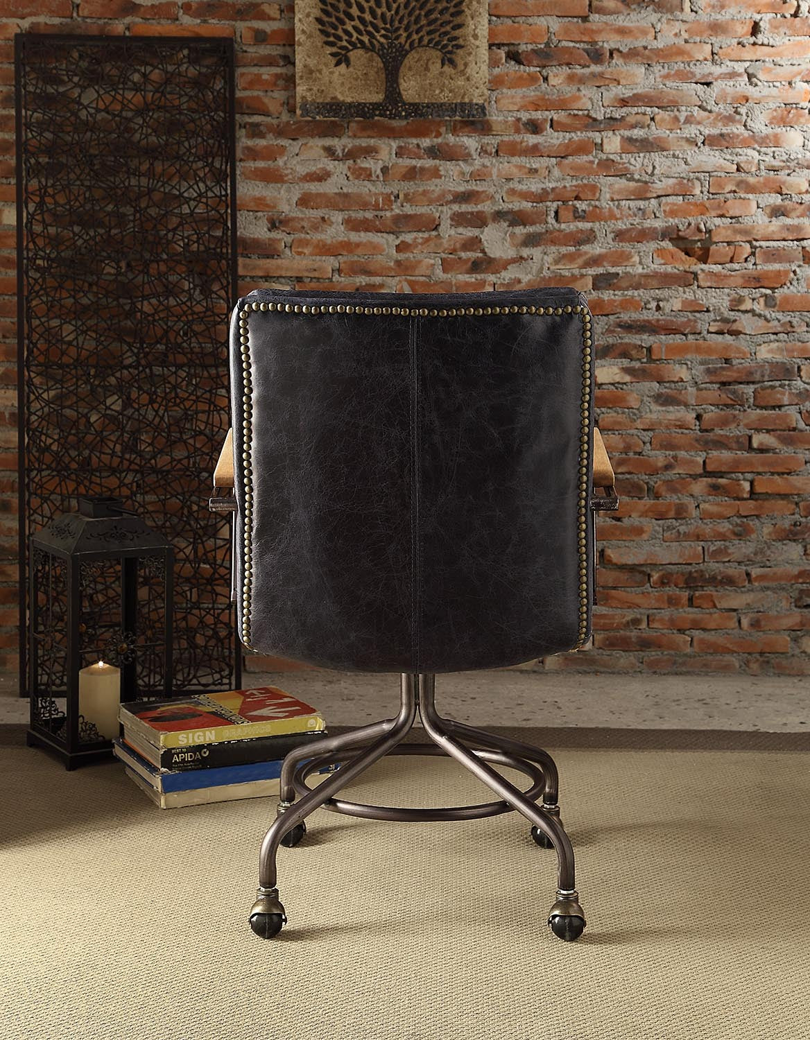 Vintage Blue Swivel Office Chair with Casters