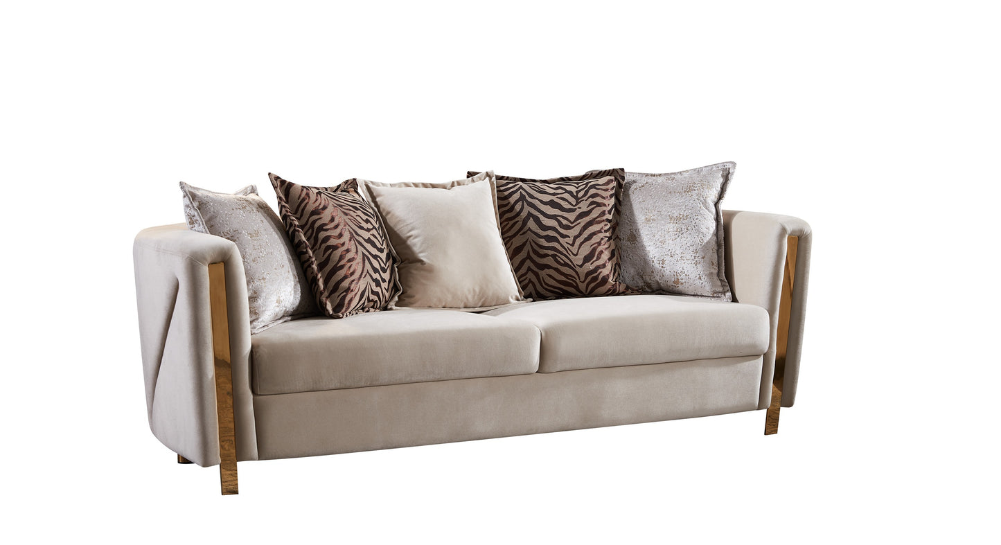 Chanelle Thick Velvet Fabric Upholstered Sofa Made With Wood in Beige