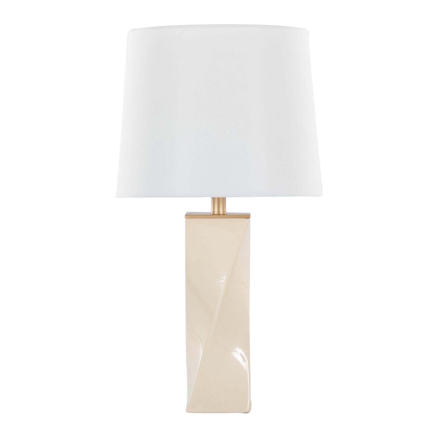 Curvo Square Contemporary 27" Ceramic Table Lamp in Cream Ceramic, Gold Metal, and White Linen by LumiSource