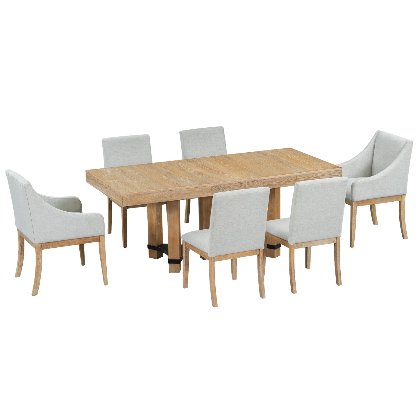 TOPMAX Rustic 7-Piece 76.4inch Extendable Dining Table Set with 18inch Removable Leaf, 2 Arm Chairs and 4 Armless Chairs, Natural