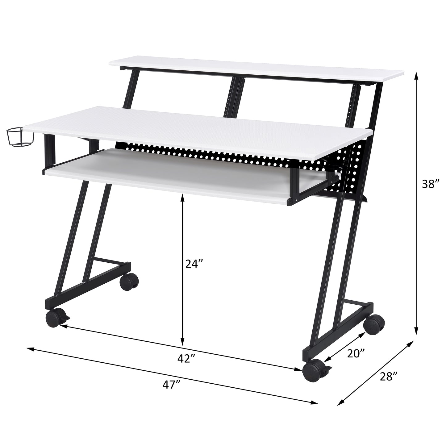 White and Black Music Recording Studio Desk with Metal Base