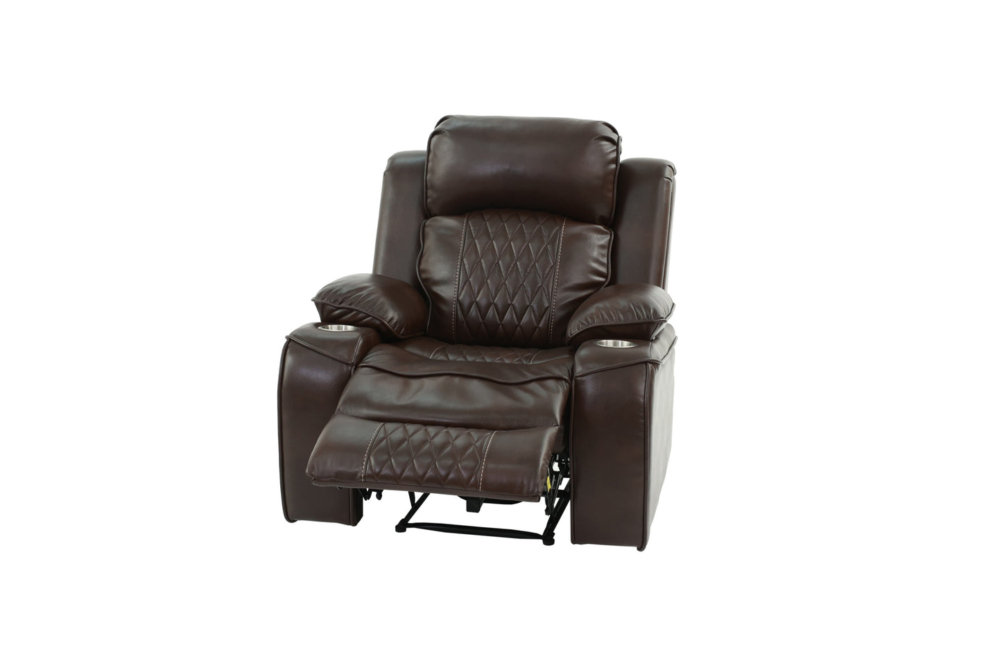 Power Motion Recliner Chair 1pc Chair Contemporary Brown Color Gel Leatherette Storage Arms w Cup Holder Living Room Furniture