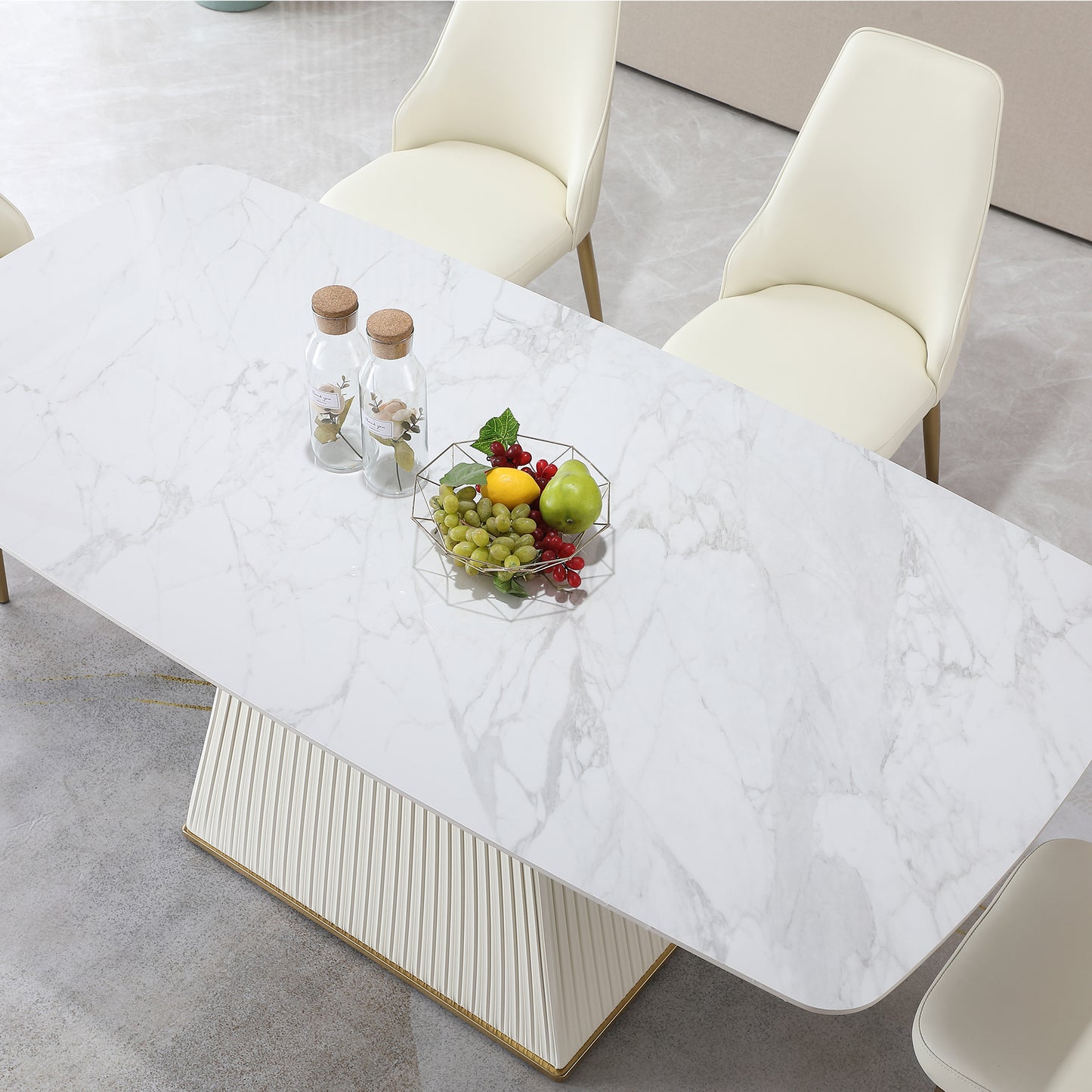 71" Contemporary Dining Table Sintered Stone Square Pedestal Base with 6 pcs Chairs .