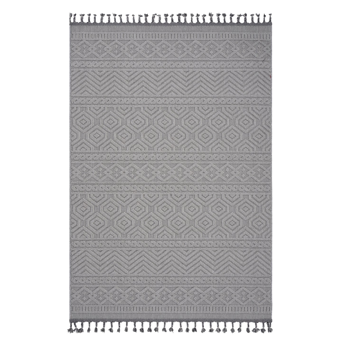 NAAR Guros Collection 5X7 White /Geometric Indoor/Outdoor Area Rug