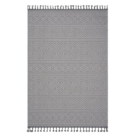 NAAR Guros Collection 5X7 White /Geometric Indoor/Outdoor Area Rug