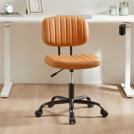 SWEETCRISPY PU Leather Low Back Task Chair Small Home Office Chair with Wheels