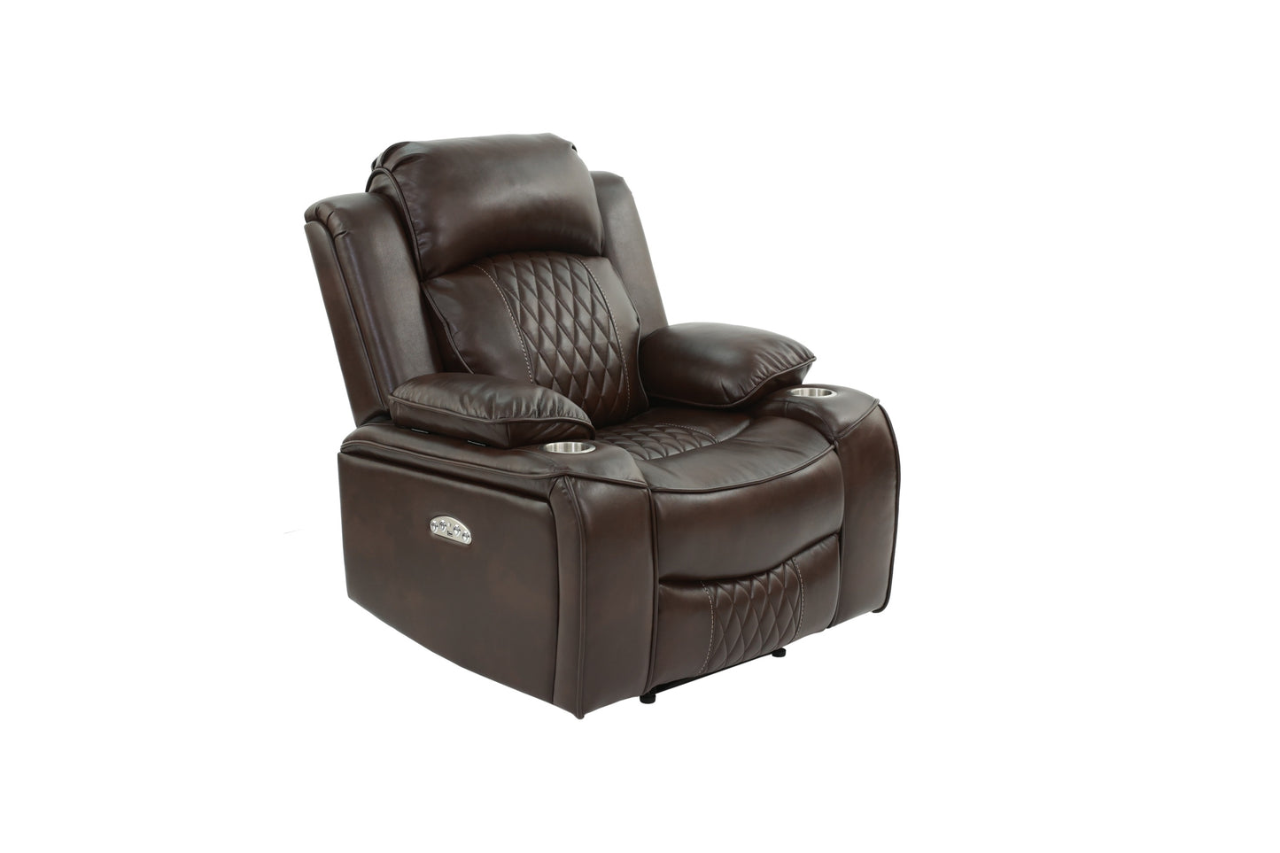 Power Motion Recliner Chair 1pc Chair Contemporary Brown Color Gel Leatherette Storage Arms w Cup Holder Living Room Furniture