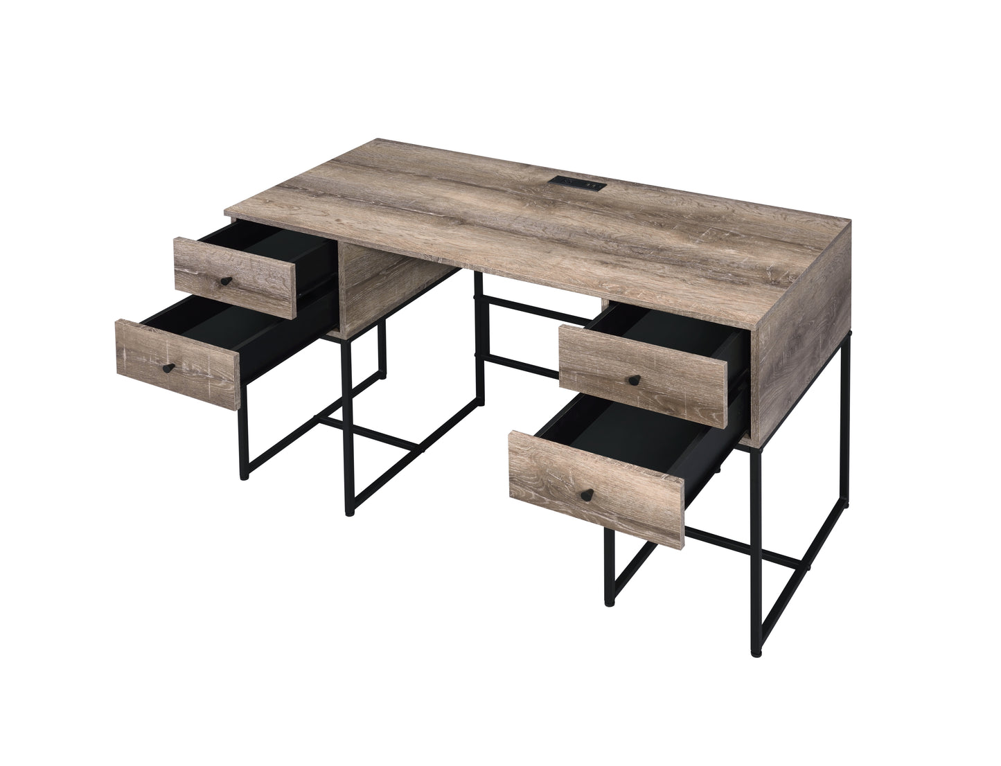 Desirre Rustic Oak & Black Finish Wirting Desk w/ USB Port