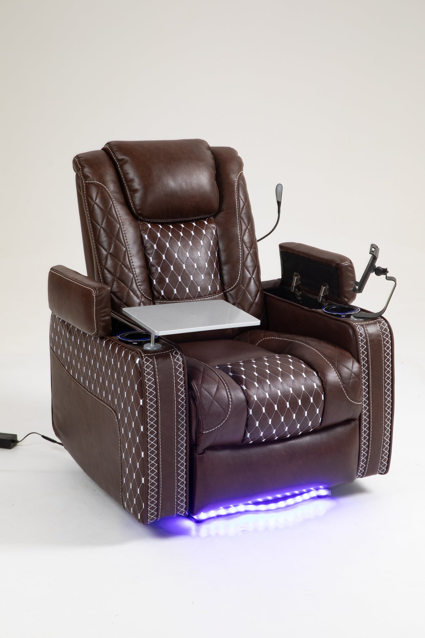 Power Zero Gravity Recliner with Multifunctional Features - Storage Armrest & Cup Holder - Laptop Table & Phone Holder- Reading Light & LED - Infinite Position Recline for Living Room & Office