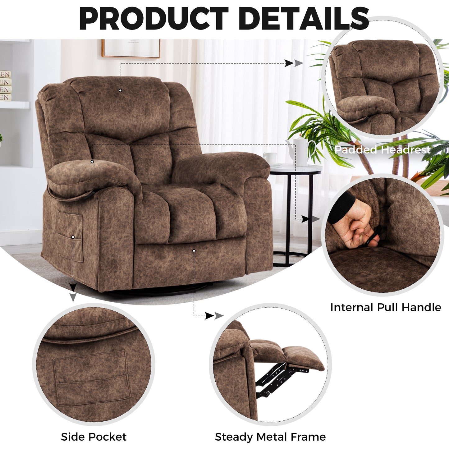 Swivel and Rocking Recliner Chair with Massage and Heating Bonded Leather Sofa