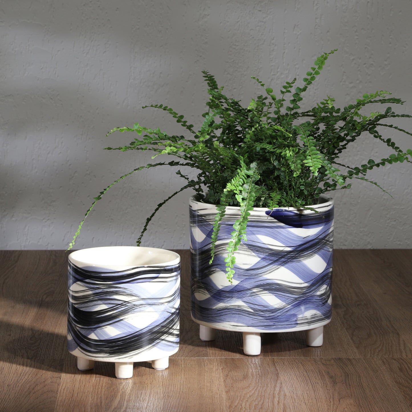 S/2 FOOTED PLANTERS 9/6", ABSTRACT BLUE