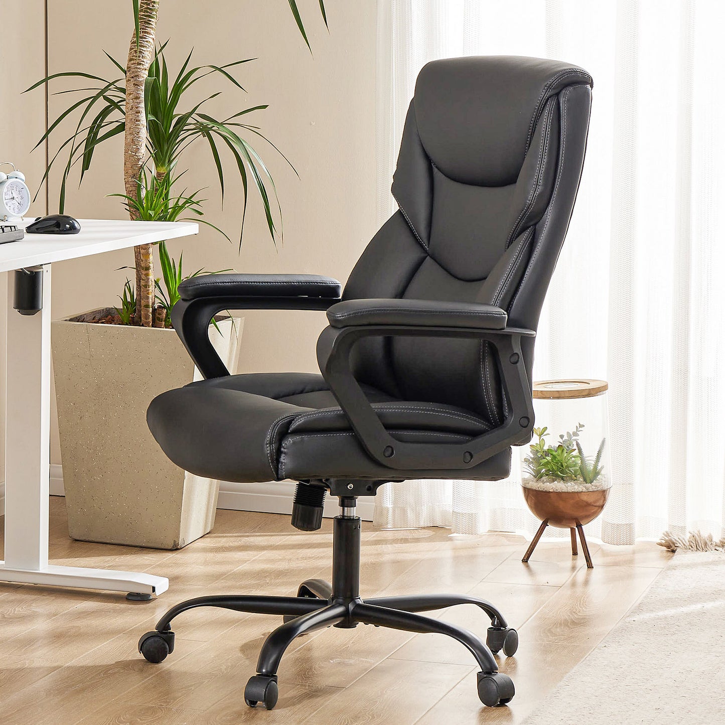 Sweetcrispy Home Office Chair Ergonomic PU Leather Desk Chair with Armrests