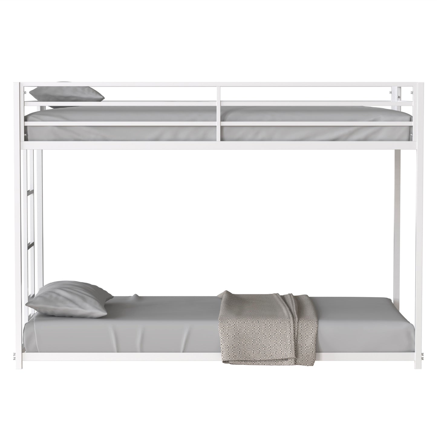 Adam Sturdy Twin over Twin Metal Bunk White for Kids and Adult, Low Profile and Easy Climbing with Stable Ladder