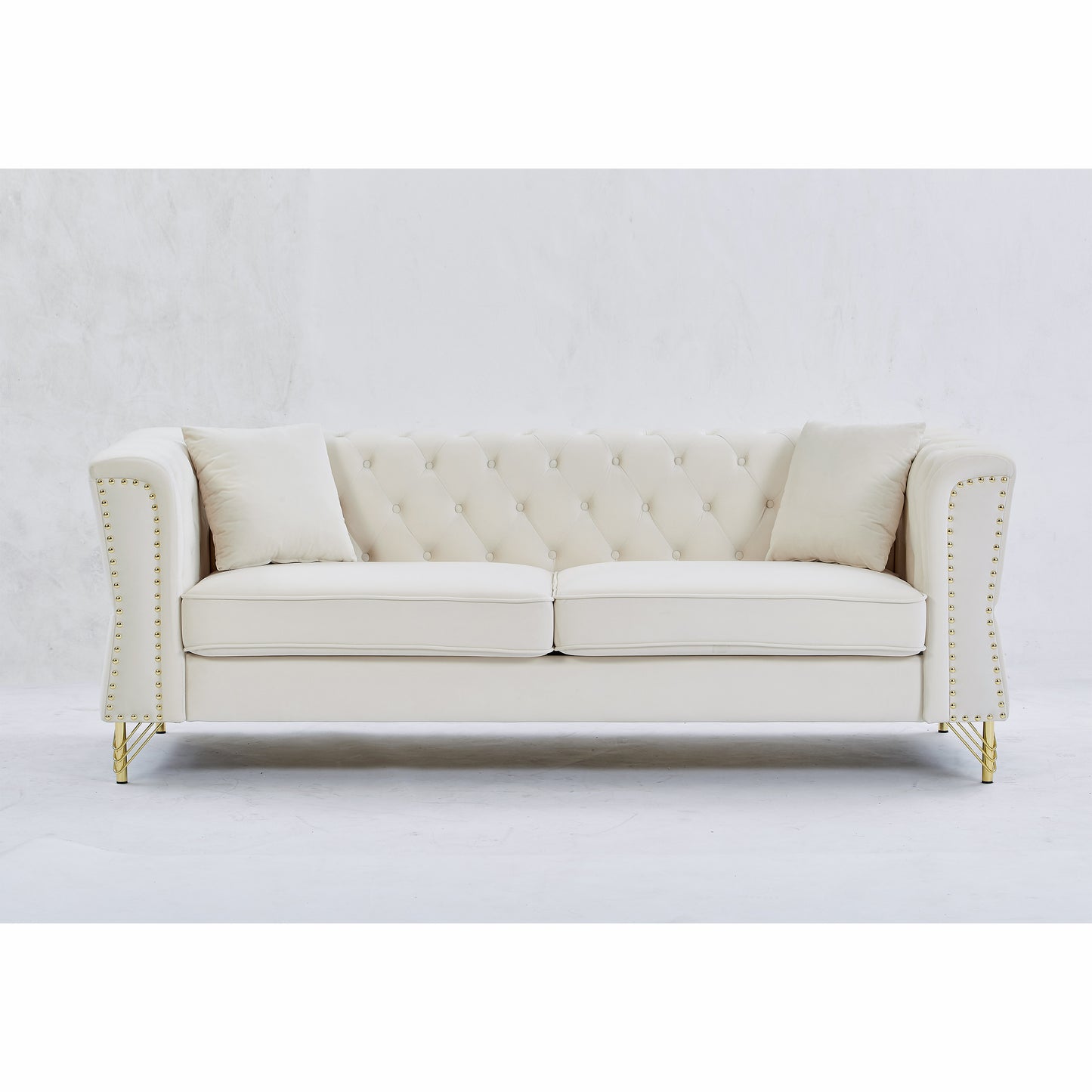 3-seater Combination Sofa Tufted Couch with Rolled Arms and Nailhead for Living Room, Bedroom, Office, Apartment, four pillows