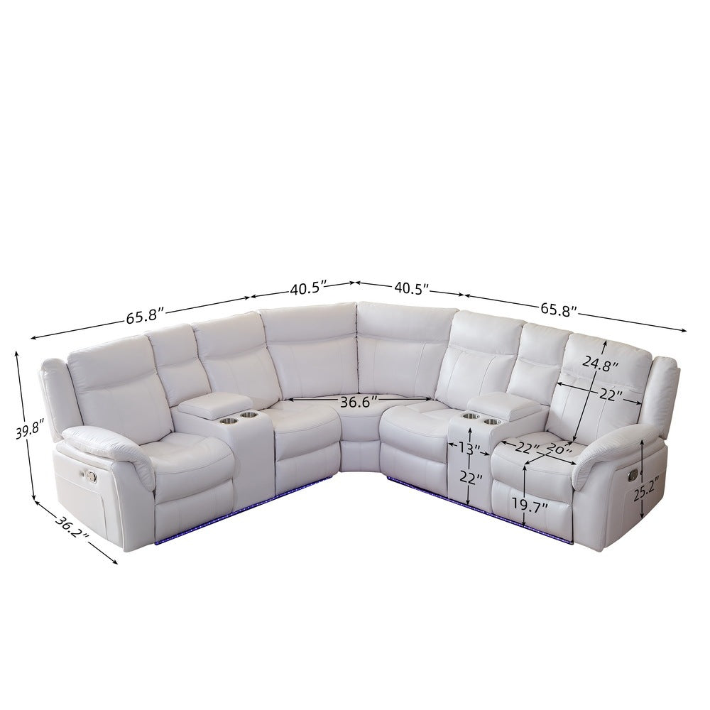 LE151 Manual reclining Sectional WHITE W/LED strip White color