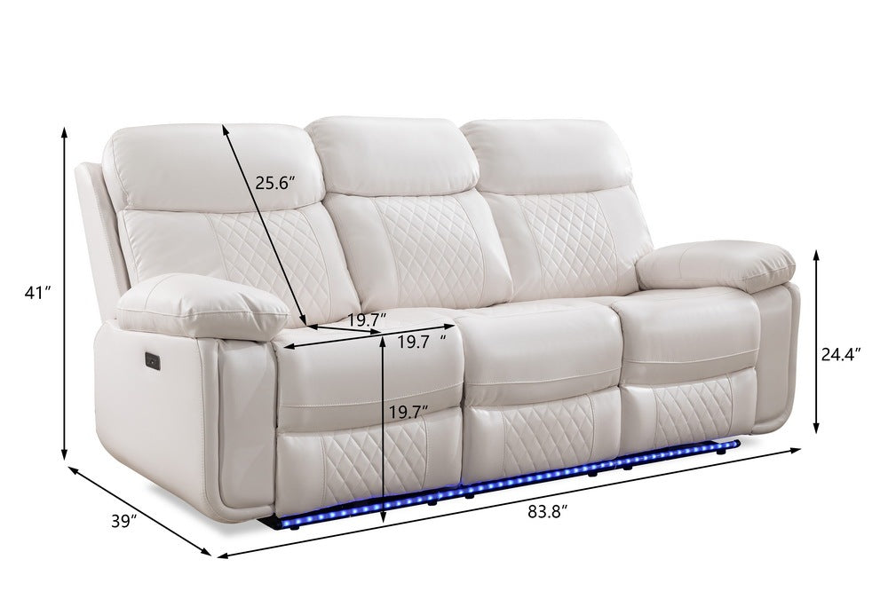 Power reclining sofa with DDT / LED Strip WHITE color