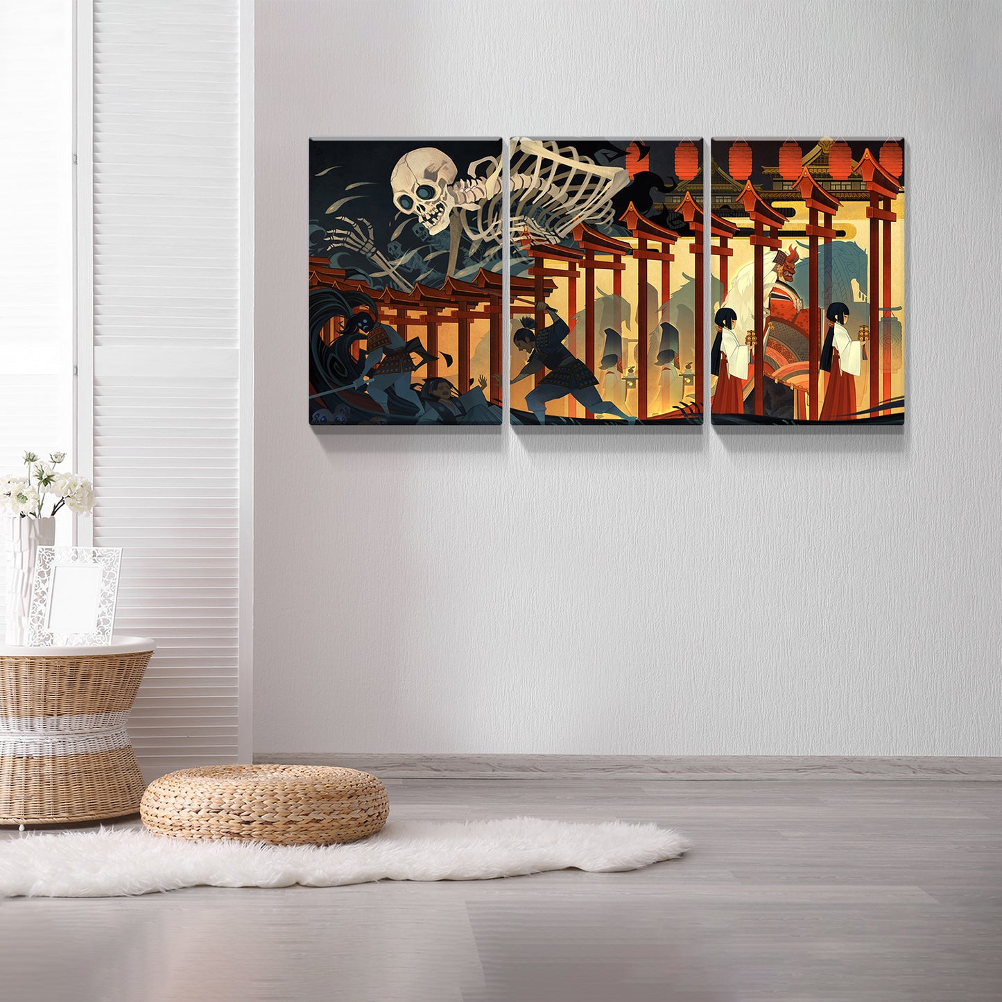 3 panels Framed Canvas Japanese Wall Art Decor,3 Pieces  Ukiyo-e Style Painting Decoration Painting for Chrismas Gift, Office,Dining room,Living room, Bathroom, Bedroom Decor-Ready to Hang