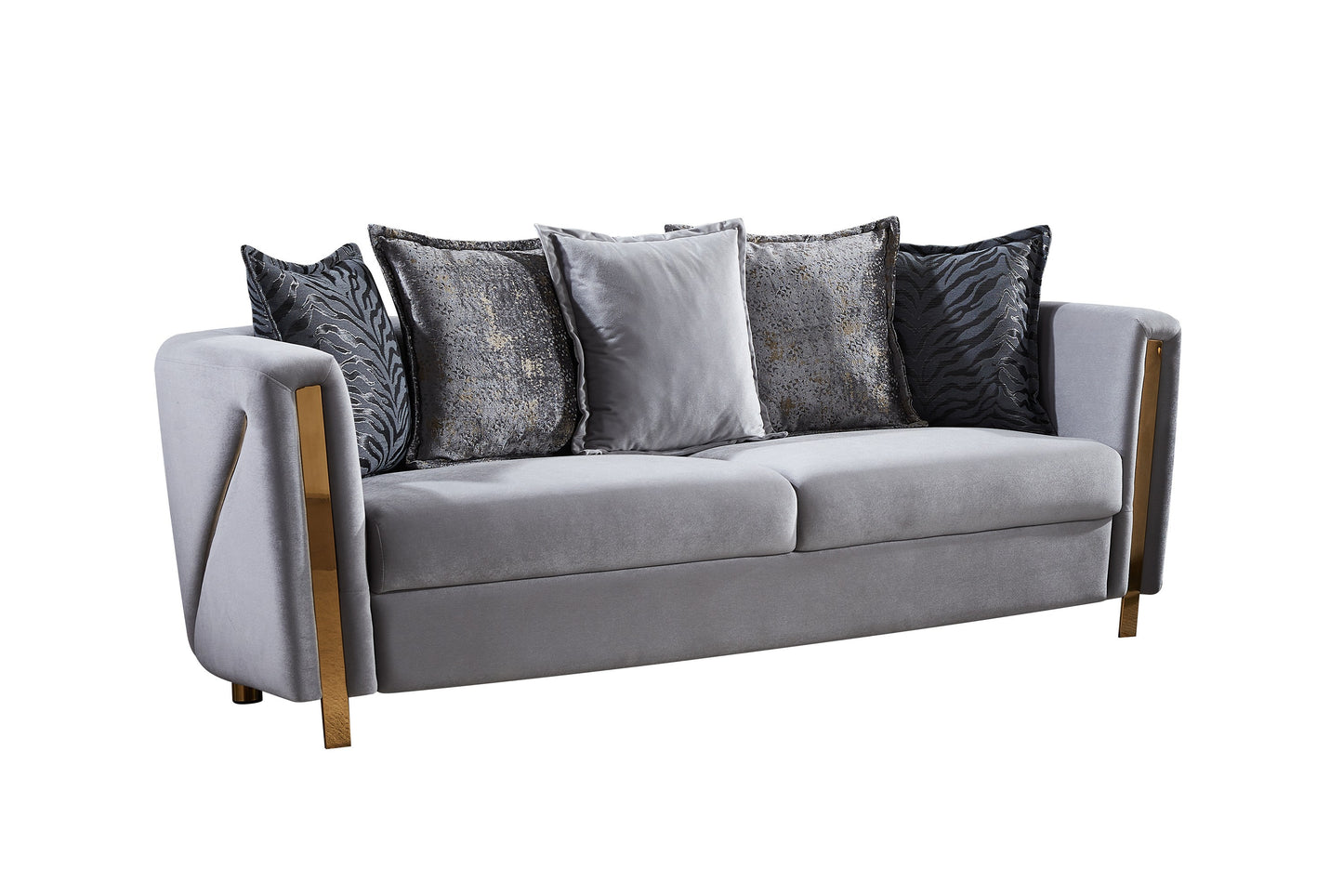 Chanelle Thick Velvet Fabric Upholstered Sofa Made With Wood in Gray