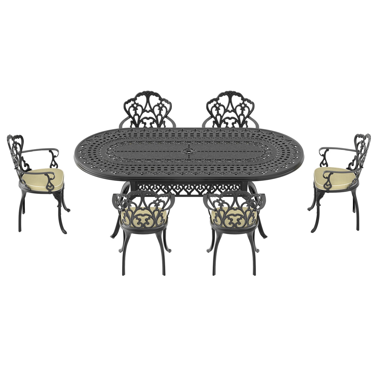 (Cushions In  Random Colors)7-Piece Set Of Cast Aluminum Patio Furniture With  Cushions