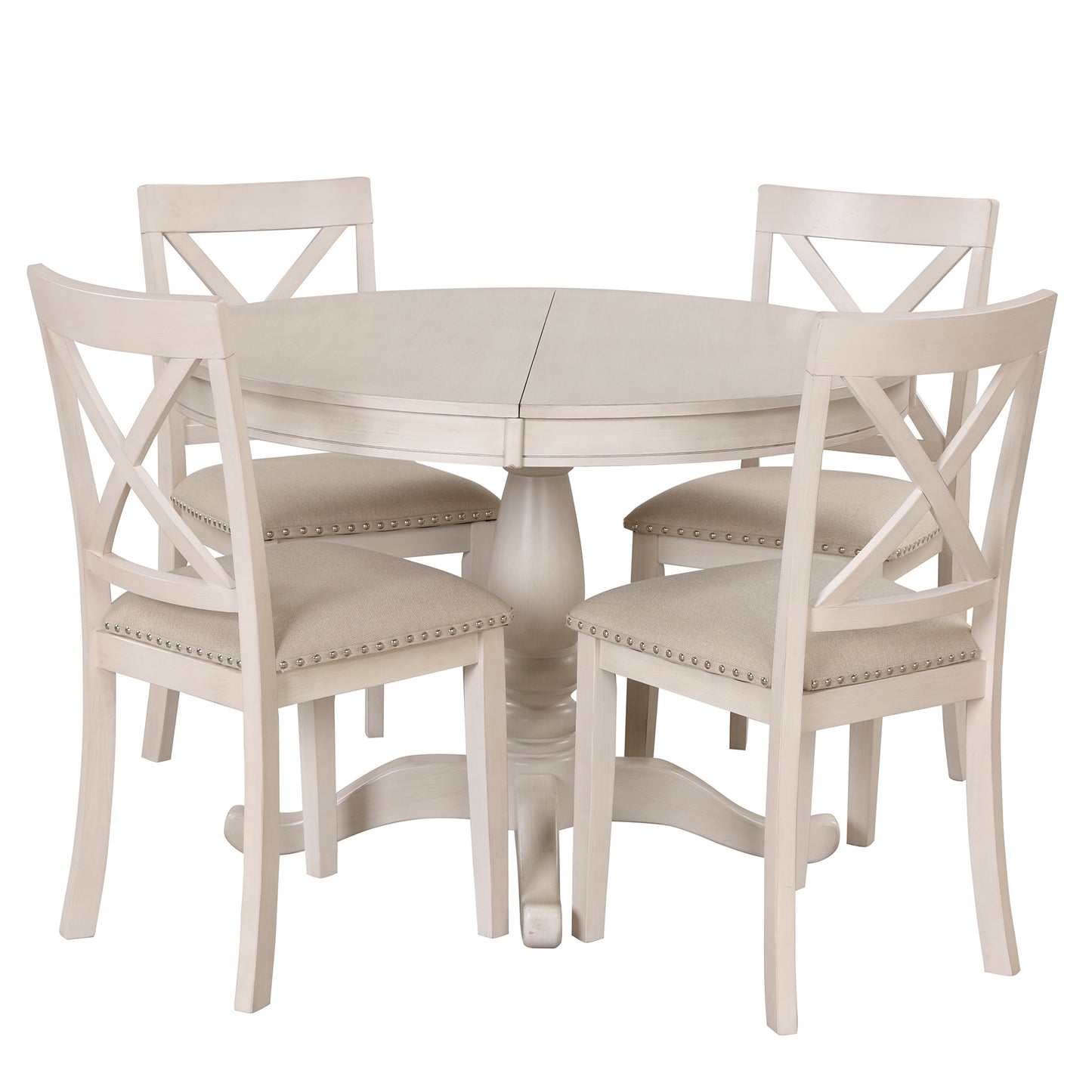 Modern Dining Table Set for 4,Round Table and 4 Kitchen Room Chairs,5 Piece Kitchen Table Set for Dining Room,Dinette,Breakfast Nook,Antique White