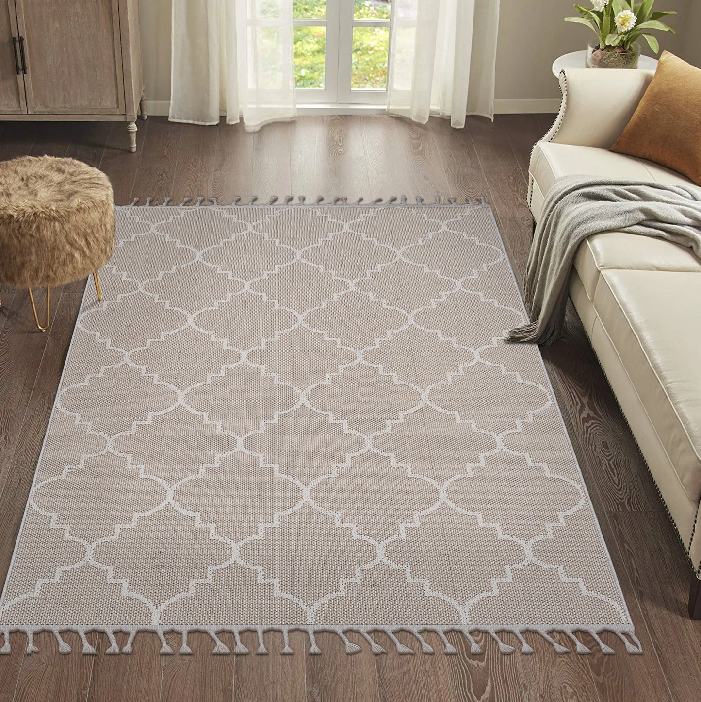 NAAR Guros Collection 5X7 Ivory /Trellis Indoor/Outdoor Area Rug