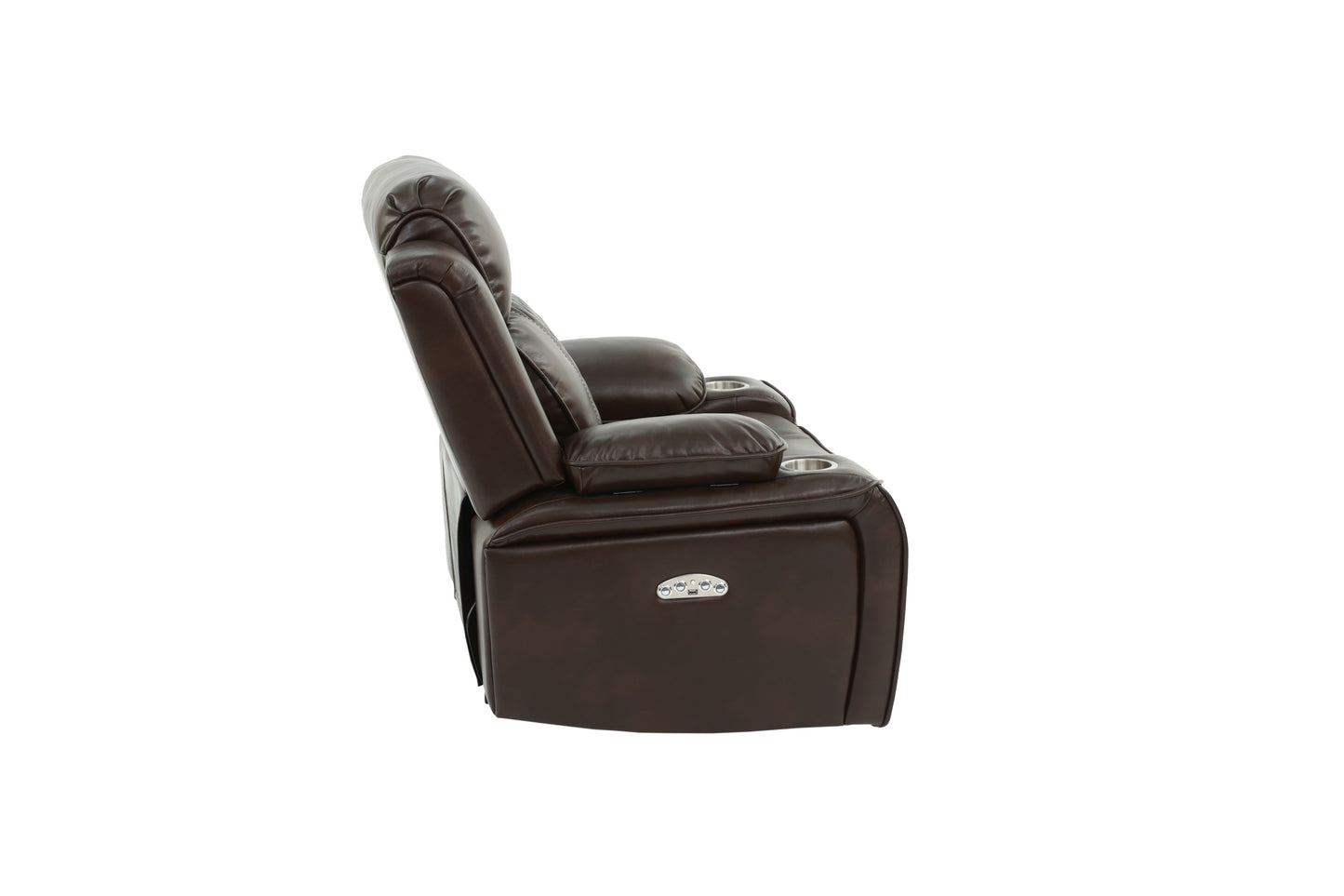 Power Motion Recliner Chair 1pc Chair Contemporary Brown Color Gel Leatherette Storage Arms w Cup Holder Living Room Furniture