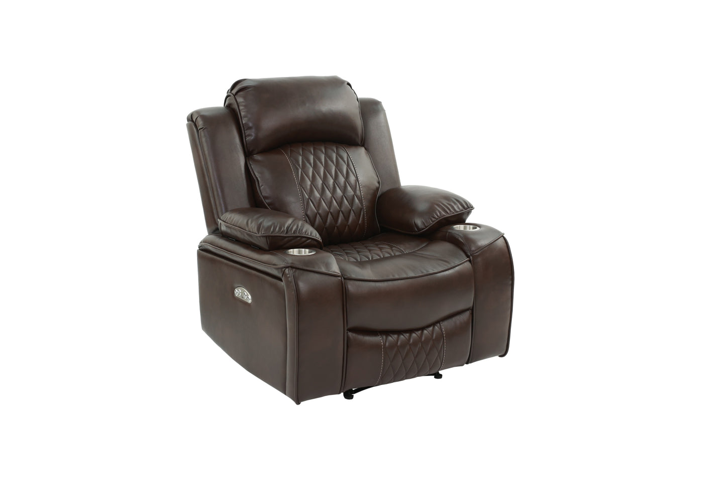 Power Motion Recliner Chair 1pc Chair Contemporary Brown Color Gel Leatherette Storage Arms w Cup Holder Living Room Furniture