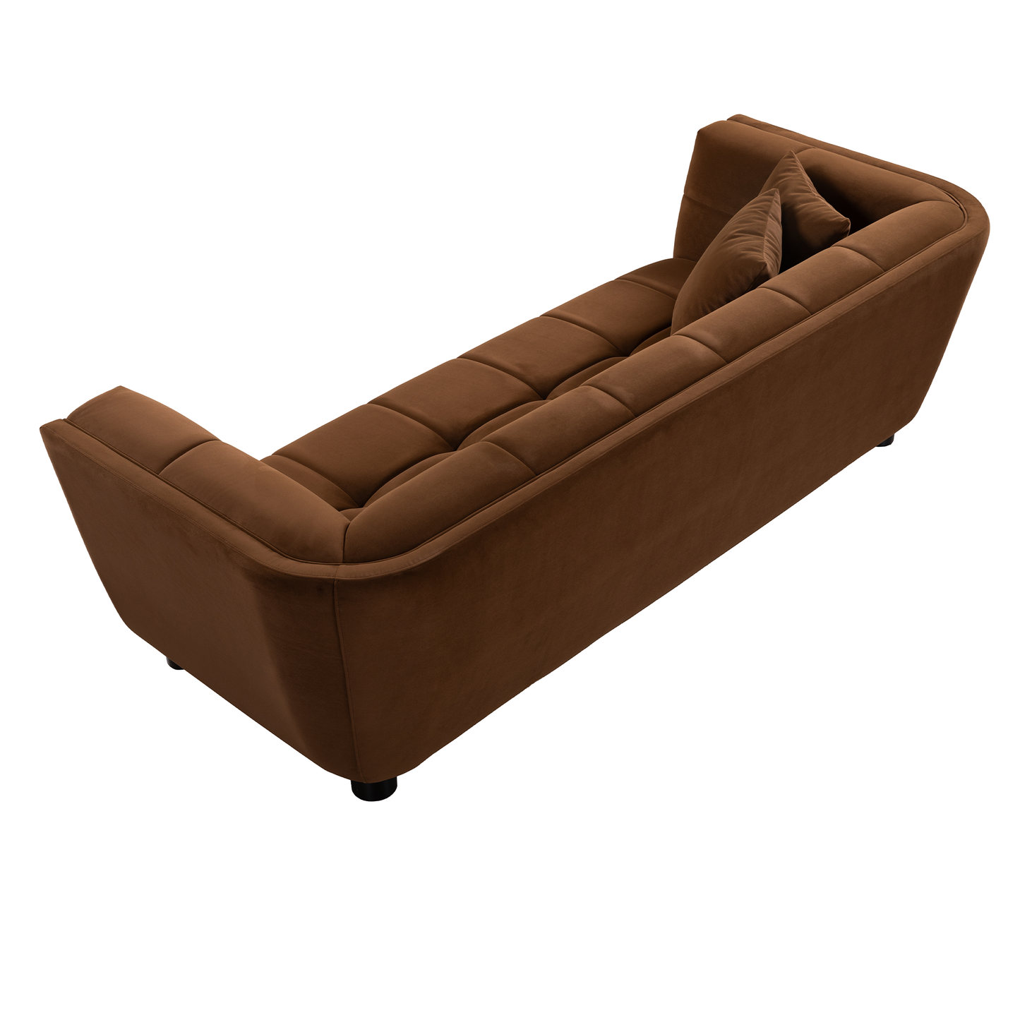 WKS13 Mid-century modern style: camel sofa simple, small square design, velvet fabric texture smooth, retro fashion, solid wood feet, 2 people design