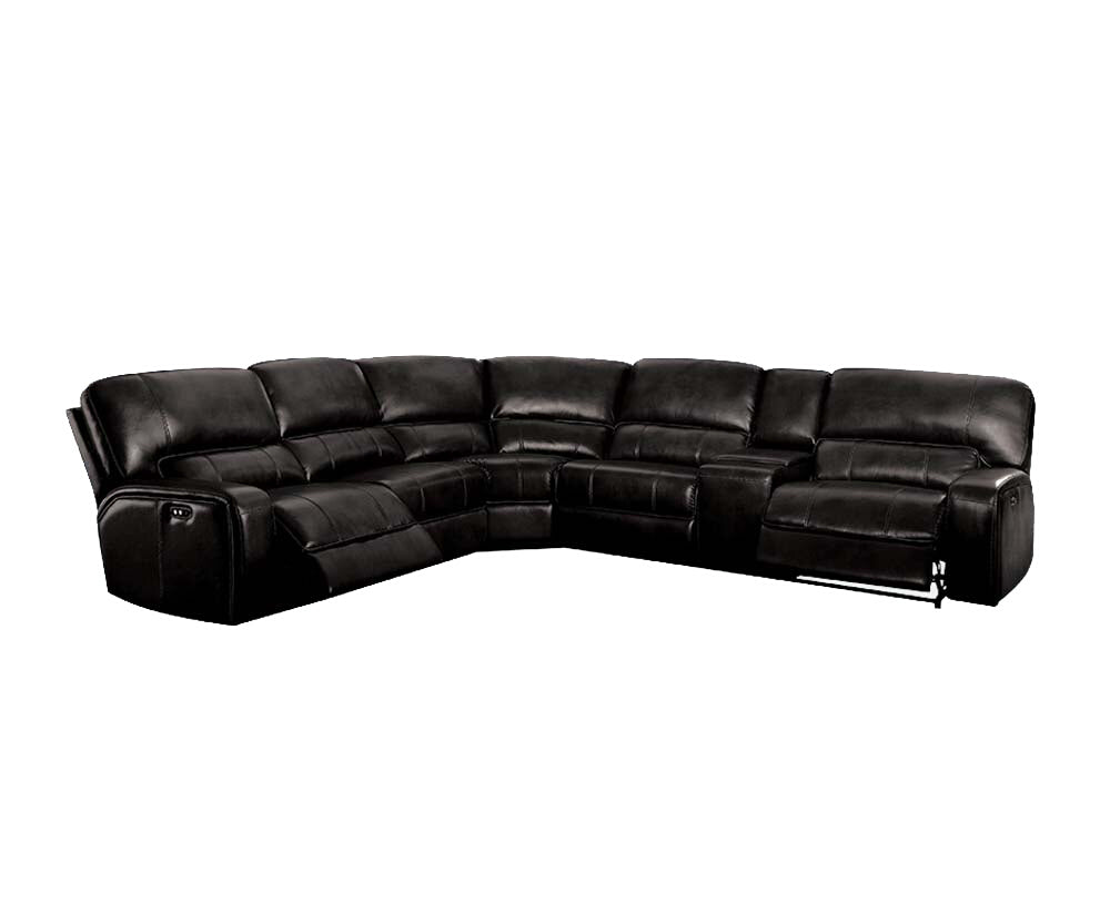 Saul Black Leather Aire Power Recliner Sectional Sofa w/ USB Port & Cupholder Console