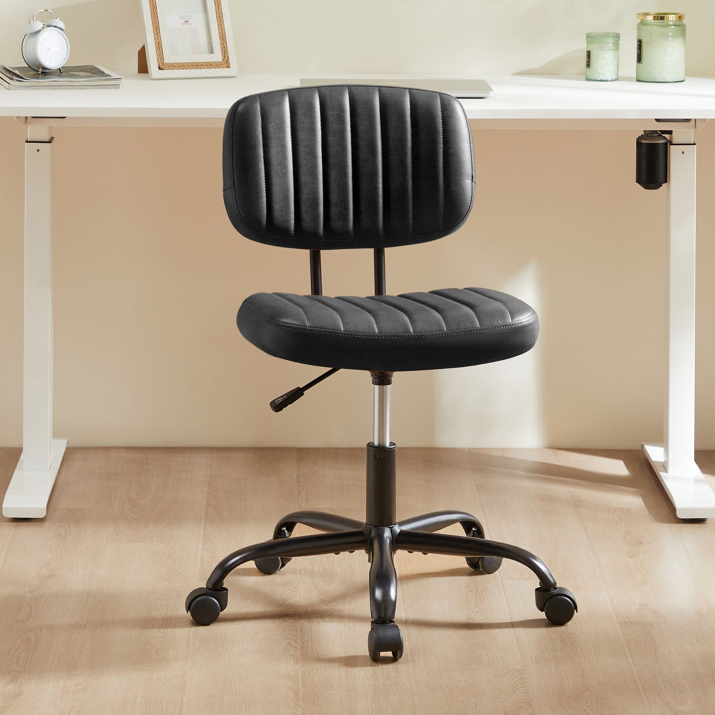 SWEETCRISPY PU Leather Low Back Task Chair Small Home Office Chair with Wheels