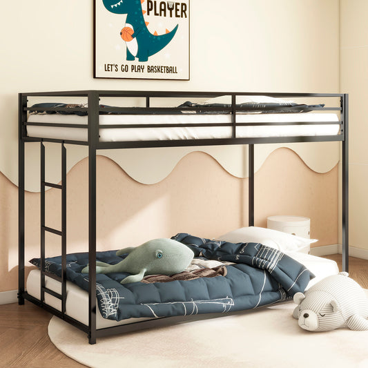 Adam Sturdy Twin over Twin Metal Bunk Black for Kids and Adult, Low Profile and Easy Climbing with Stable Ladder